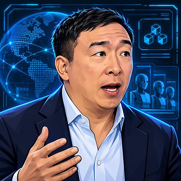 AI-generated satirical caricature of Andrew Yang